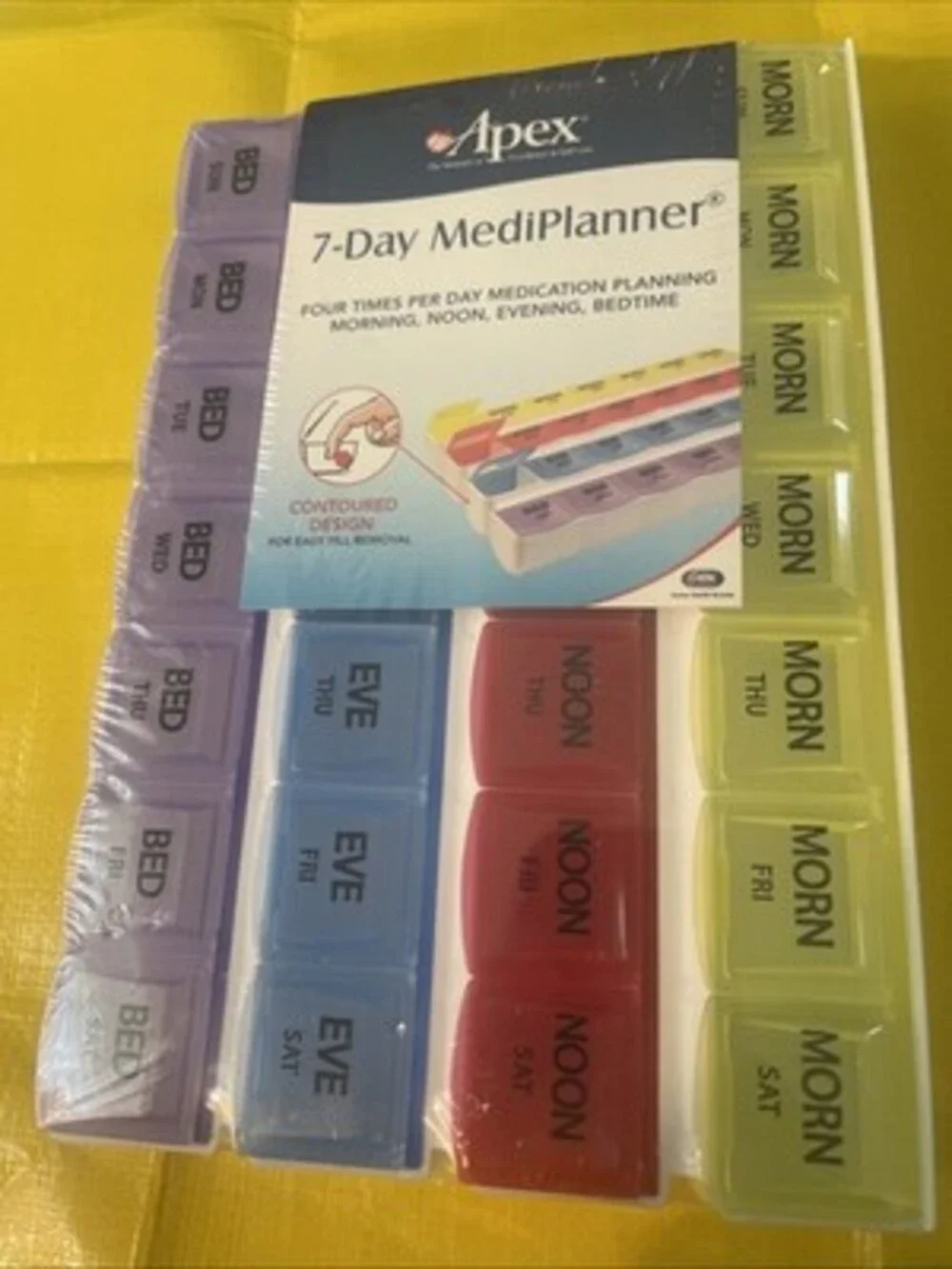 Apex 7-Day MediPlanner Pill Box 4 Times per Day Contour Design NEW Organization